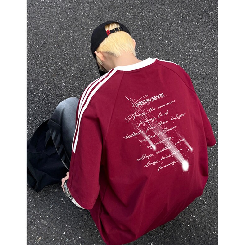 可48小时发货支持抖音得物来样二开重磅美式高街纯棉织带短袖T恤,男装T恤,电商A486