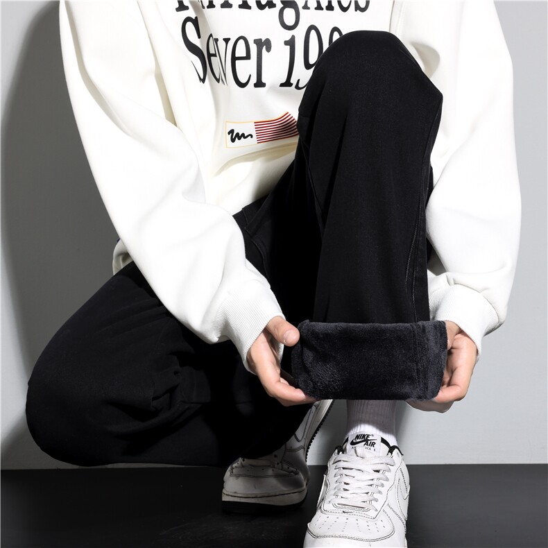 男款2025冬加绒加厚宽松直筒青少年纯黑弹力休闲长裤JR2536-特P55,男装卫衣,星座610（原A335）