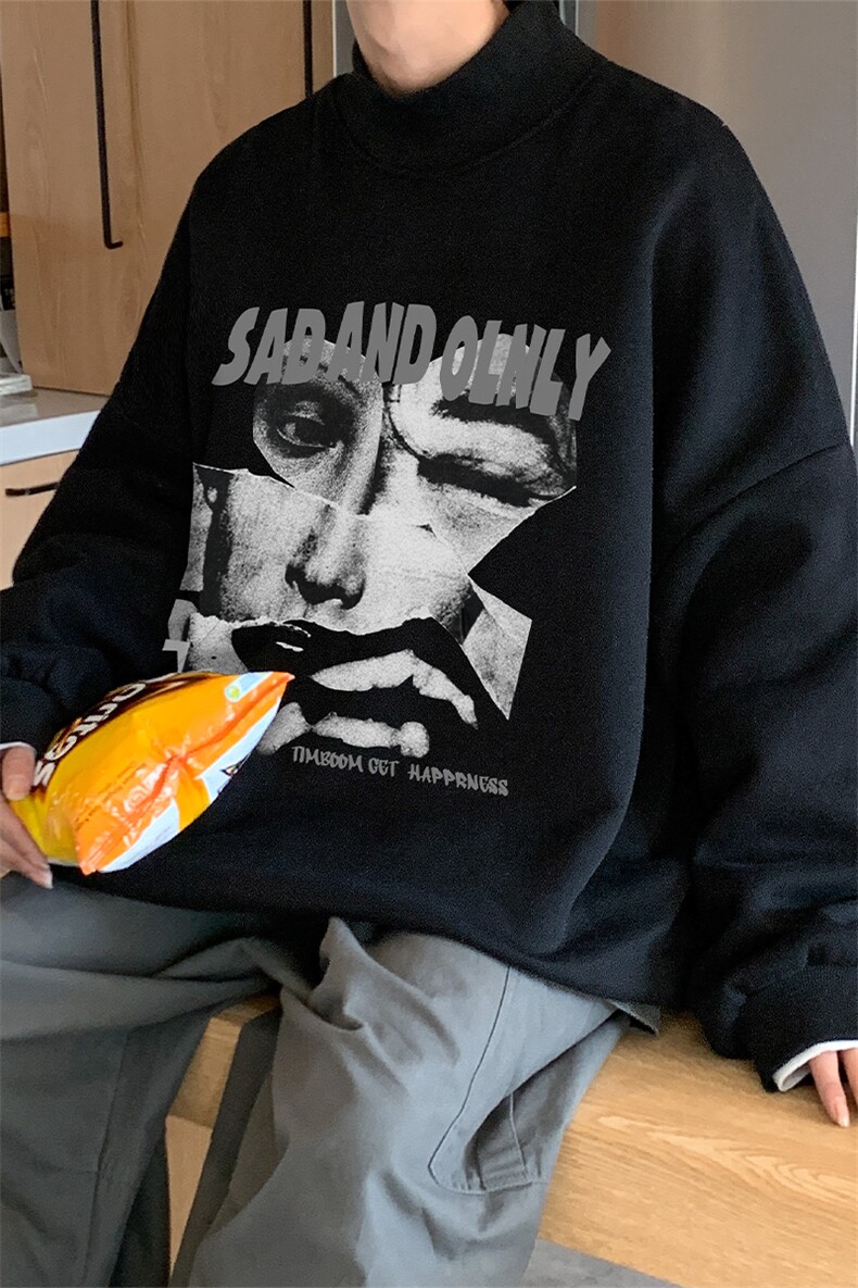 加绒加厚高领卫衣抽象印花落肩袖情侣款打底衫男XZ514-2-G81-P48,男装T恤,星座514-2(原B239)