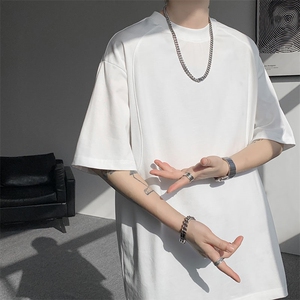 T10129-特批30 控58 曼巴棉撞色拼接短袖大码T恤夏季薄款垂感短袖图片