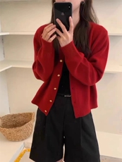 韩版小众温柔风毛衣开衫慵懒外套小个子粉色春秋新款针织上衣，女装针织衫/毛衣，半城羊绒