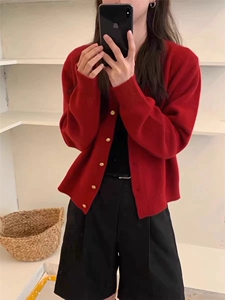韩版小众温柔风毛衣开衫慵懒外套小个子粉色春秋新款针织上衣图片