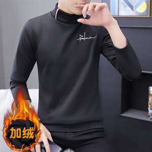 冬季半高领刺绣卫衣男t恤男休闲加绒加厚保暖打底长袖白319P20图片