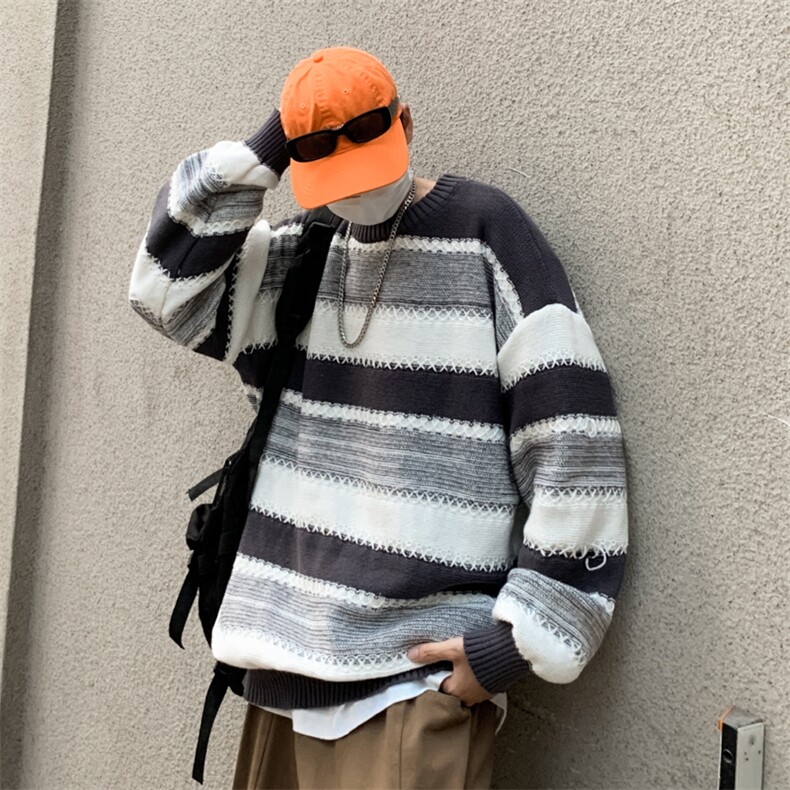 毛衣男美式复古潮牌百搭宽松慵懒风休闲条纹套头针织衫HY731-P48,男装针织衫/毛衣,星座1008