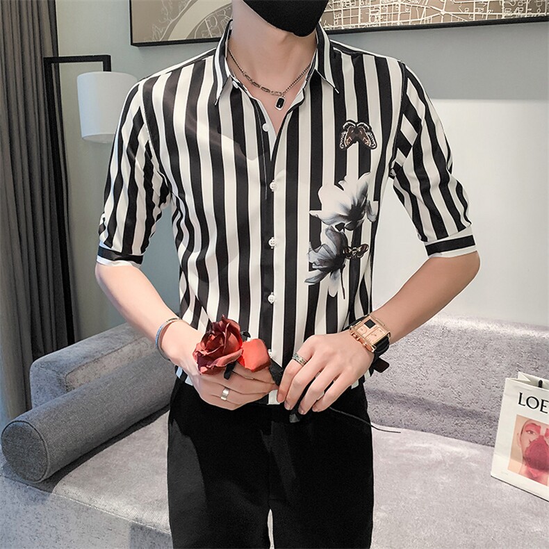 黑痞帅男夏装中袖新款男士衬衫休闲印花寸衣男301A-1/CS362/P55,男装衬衫,星座301A-1