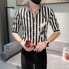 黑痞帅男夏装中袖新款男士衬衫休闲印花寸衣男301A-1/CS362/P55，男装衬衫，星座301A-1