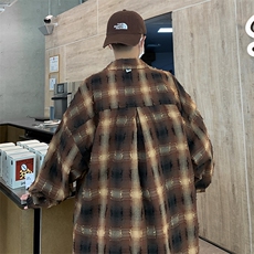 E03P70青年男生休闲格子衬衫双面外套上衣港风青年男装，男装衬衫，星座512-6