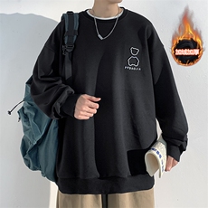 冬款华夫格套头打底衫大码炫彩小熊加绒加厚卫衣W26627J加绒-P45，男装卫衣，电商A001-1
