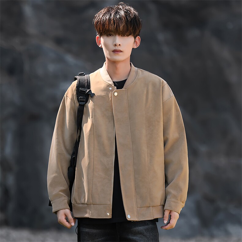 男士机车皮夹克男潮流休闲皮衣秋季外套棒球领个性A266-PY013-P70，男装皮衣，电商A266