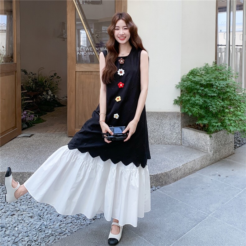 立体花朵背心裙套装女2025夏季新款独特漂亮白色A字半身裙两件套,女装套装/套裙,2C262
