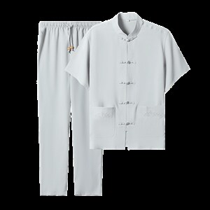 中老年亚麻套装高档唐装夏太极服中式刺绣立领短袖上衣风套装图片