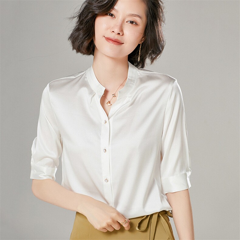 优雅气质减龄小翻领真丝衬衫红色显瘦长袖上衣,女装衬衫,宋氏羊绒