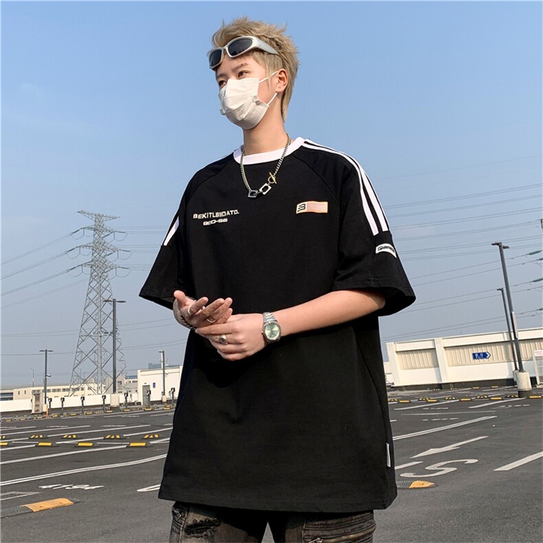 C351-P362024新款美式复古圆领短袖男夏季宽松百搭条纹T恤现货,男装T恤,星座512-6