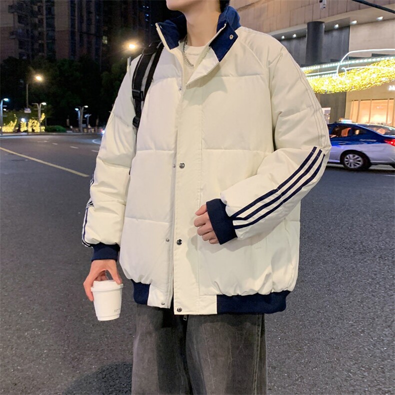 美式三条杠棉服男冬季潮流新款加厚保暖情侣棉袄高级感宽松面包服图片