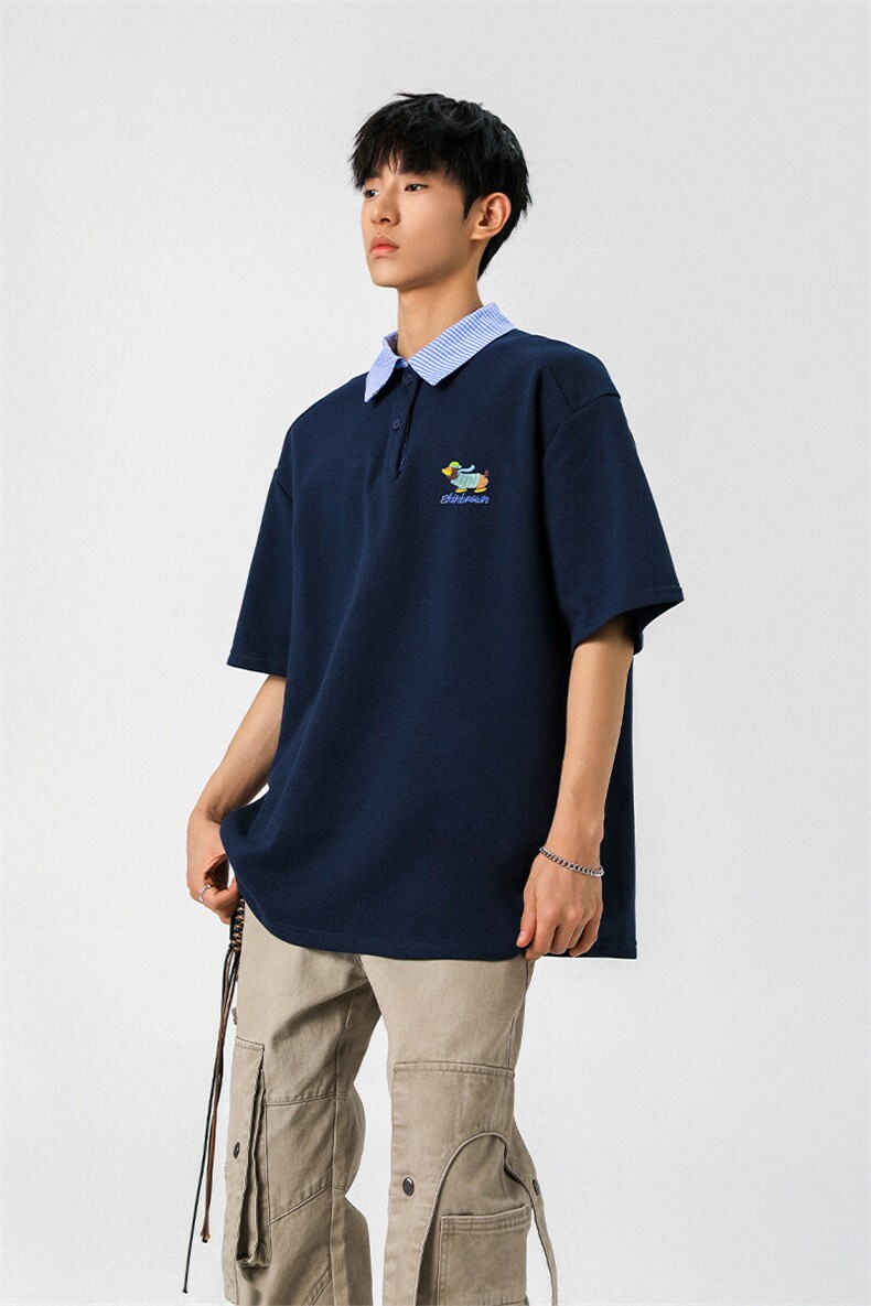 腊肠狗假两件格子领POLO衫衬衫领大码M-5XL短袖T恤男78015P48控78,男装T恤,星座226-1