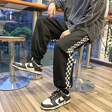 703-加绒K286-P55常规款P50冬季棋盘格纯棉拼接休闲裤，男装卫衣，星座703