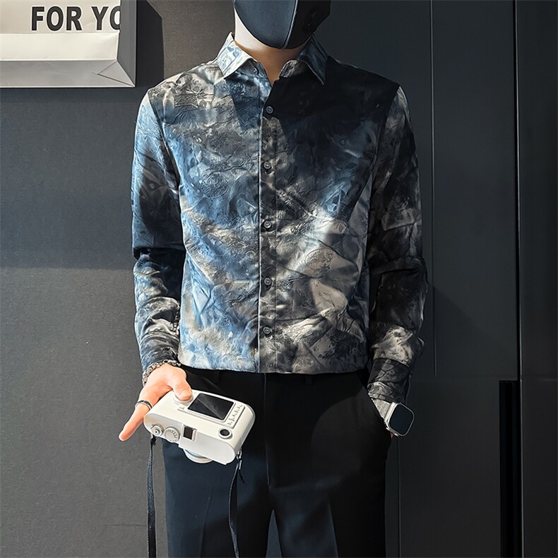 店主风英伦衬衫男印花提花社会小伙高档面料301C-CS10-特P60控89图片