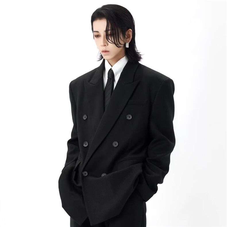 秋冬季男士网红双排扣西装外套高级感修身西服伴郎婚礼服时尚上衣，男装西服套装，星座813-2