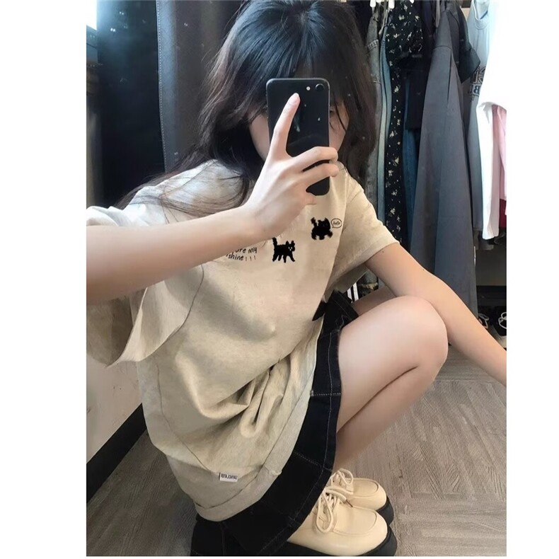 重磅纯棉美式复古短袖t恤女夏季2025新款设计感小众独特别致上衣,男装T恤,星座1210-1