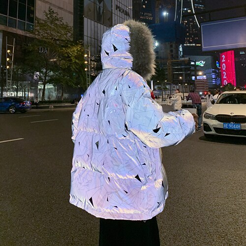 MY2091-P130冬宽松情侣连帽加厚保暖棉衣外套反光棉服男女控168图片