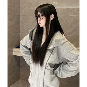 抖音得物高品质秋冬美式高街重磅结构辑明线纹理连帽卫衣外套W111图片