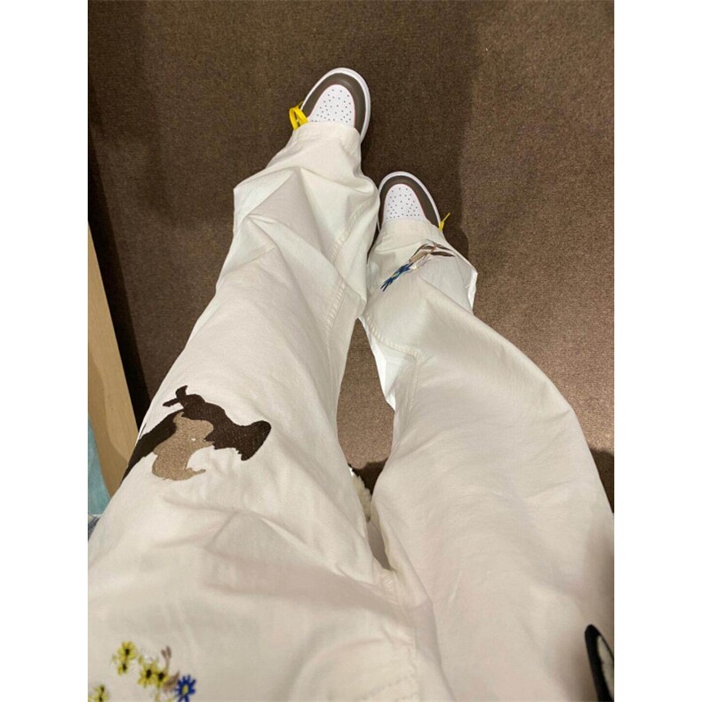 美式刺绣牛仔裤男秋季设计感阔腿弯刀裤高街直筒微喇裤LG9533-p48,男装牛仔裤,星座1008