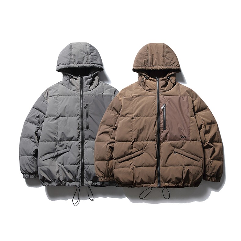 南夏乔装2025冬季新款辑格贴布装饰连帽棉衣日系复古拉链口袋棉服,男装棉衣,电商S006（B521）