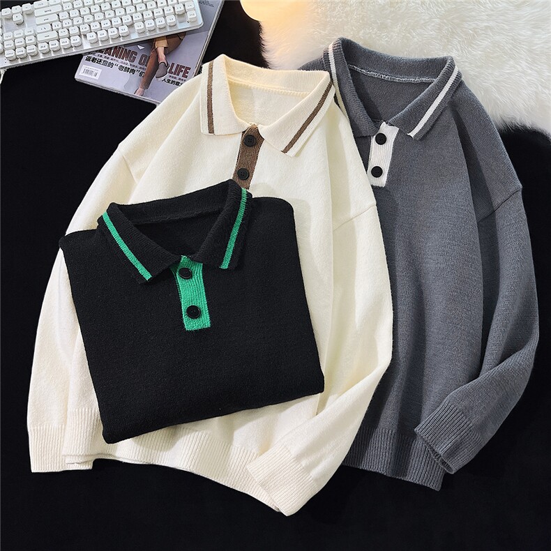 1港风平铺POLO衫领毛衣女套头毛衣男针织衫男外套男8720P60控88，男装Polo衫，星座226-2