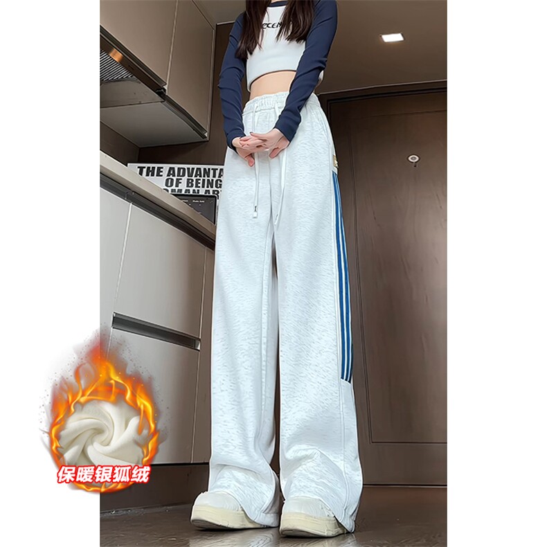 特批P35无差价冬季条纹拖地裤中性保暖银狐绒大码卫裤K1974J加绒,男装休闲裤,电商A001