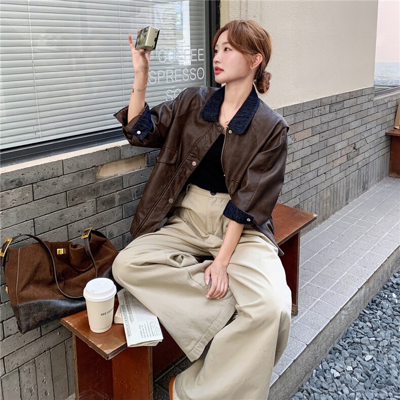 美式复古皮衣外套女秋季2025新款高级感小个子气质休闲酷飒风夹克,女装皮衣,2C218