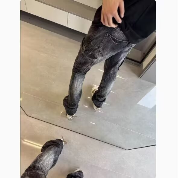 秋季牛仔裤男潮牌新款黑色弹力水洗直筒裤青年休闲修身长裤子男生,男装牛仔裤,星座506A