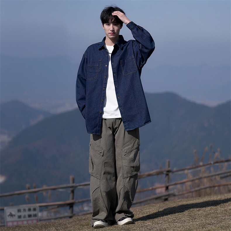 秋冬季新款(跨境货源）加绒长袖牛仔衬衫男宽松休闲外套,男装衬衫,星座1107-1