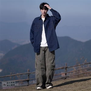 秋冬季新款(跨境货源）加绒长袖牛仔衬衫男宽松休闲外套图片