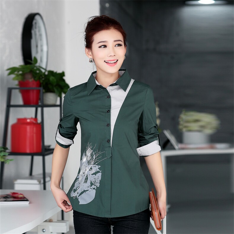 时尚修身显瘦长袖衬衫女优雅气质印花上衣百搭职业装，女装衬衫，丽影随形