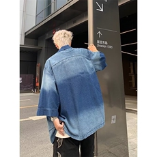 夏季新中式翻领牛仔衬衫男女宽松休闲复古衬衣工装外套潮，男装衬衫，星座410-7