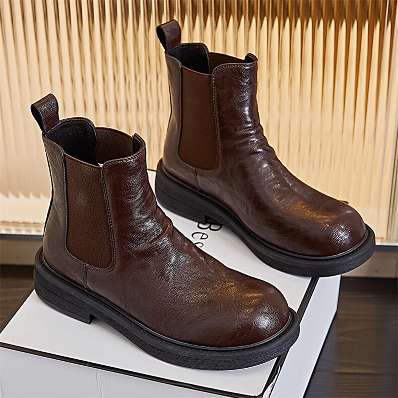 真皮切尔西靴女2024秋冬新款褶皱马丁靴女复古休闲短靴百搭靴子女，女鞋马丁靴，电商A223