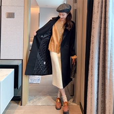 黑色韩版中长款呢宽松大衣女2024年冬季新款赫本风流行毛呢外套，女装毛呢外套，辉之琳
