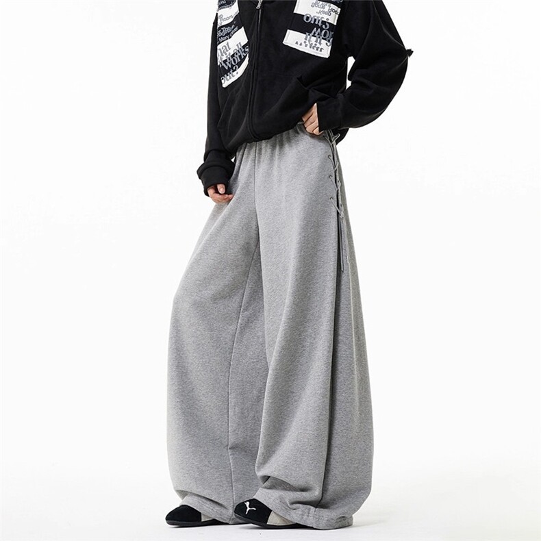 美式绑带设计运动卫裤男女冬重磅hiphop微喇长裤复古宽松阔腿裤子,男装休闲裤,星座813-2
