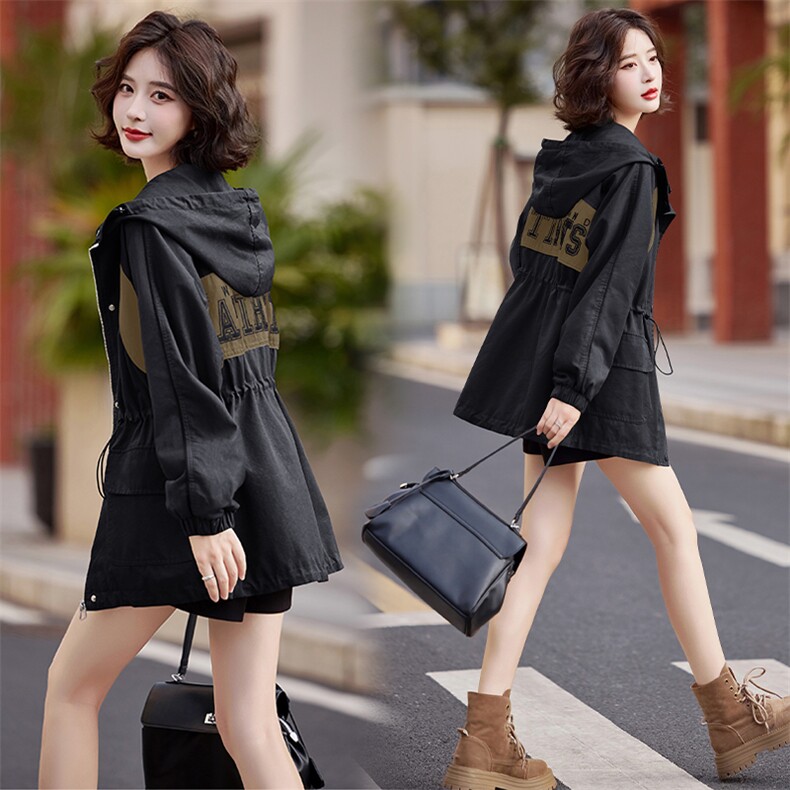 休闲风衣外套女2025春装新款气质小个子宽松收腰中长款春秋款夹克，女装风衣，依万里