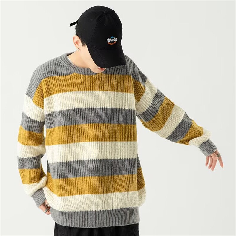 MM238-P40新款宽松慵懒风条纹撞色网红时尚上衣，女装针织衫/毛衣，星座617A-2