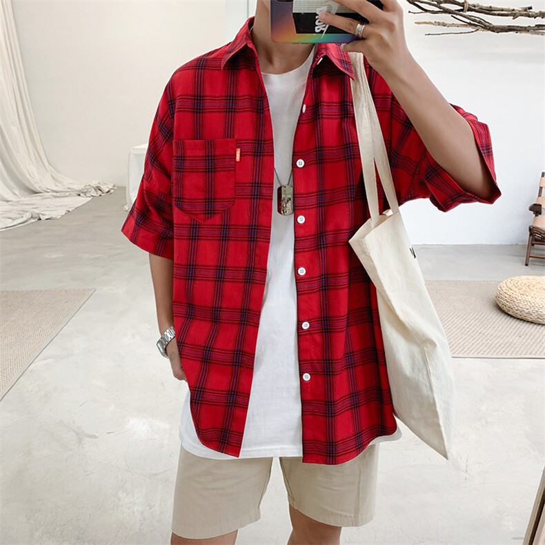 2019时尚新款休闲大码格子衬衫TX016-P35,男装衬衫,电商A128