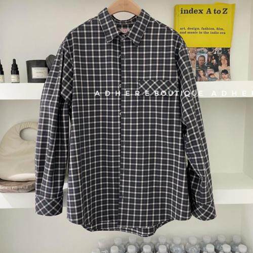 现货宽松格子衬衣精梳面料手感，女装，ADHERE