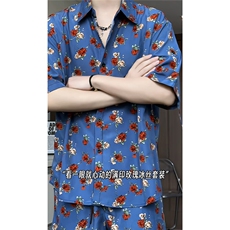 1短袖衬衫男+短裤男套装男100%聚酯纤维M-5XL大码TZ78702P50控98，男装牛仔裤，星座226-2