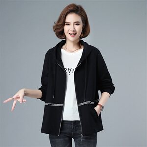 2021春秋装新品连帽纯棉女士外套40-49周岁纯色全棉上衣自主图，女装短外套，伊满意