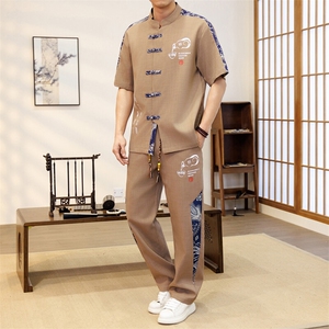 潮风套装男新中式短袖衬衫时尚休闲长裤两件套JZ305-P63图片