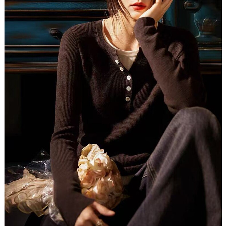 新款女士简约舒适修身显瘦百搭时尚打底衫,针织衫/毛衣,美轩羊绒