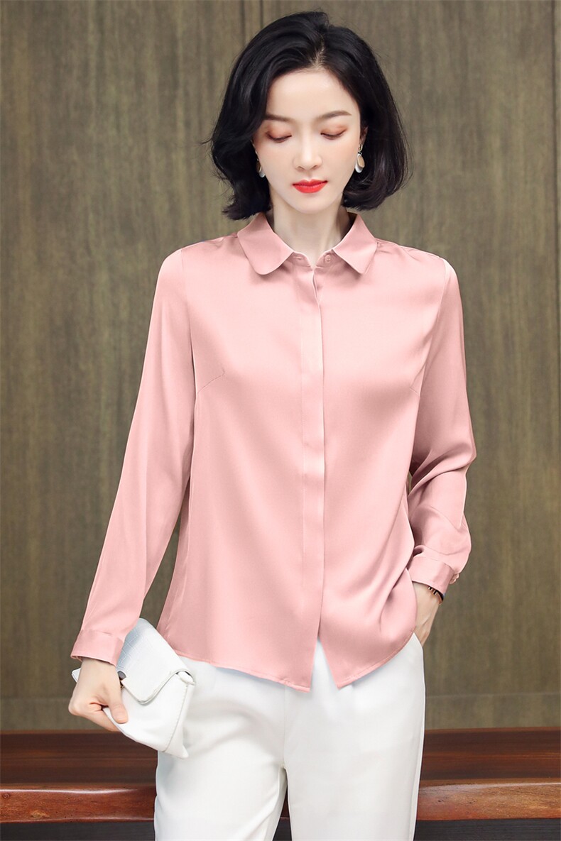 重磅真丝衬衫女2025春季新款高端百搭气质纯色桑蚕丝衬衣,女装衬衫,阿舍尔精品