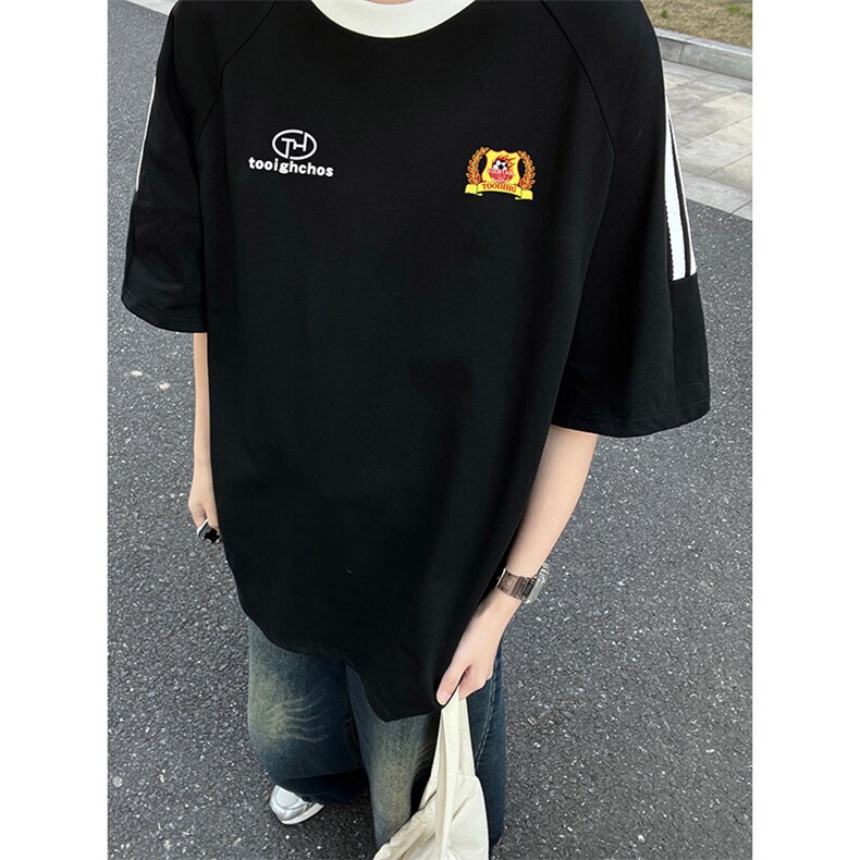 夏季美式高街重磅纯棉三条杠织带撞色男女短袖T恤ZD613-特P30,男装T恤,电商A486-1