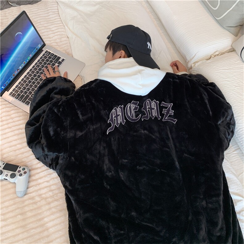 复古刺绣棒球服男秋冬季加厚羊羔毛外套加绒痞帅夹克   W2257-P58图片