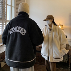 港风情侣装冬装皮毛一体刺绣羊羔毛棉衣男装厚棉服G1037P128女，男装棉衣，电商A339